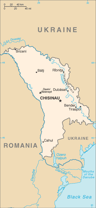 Map of Moldova with location of Chisinau